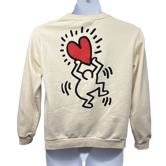 Keith Haring Tops - Keith Haring Dancing Heart Beige Graphic Pullover Sweatshirt Large Stretch